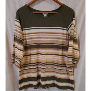 C J Banks Womens X (14 W) 3/4 Sleeve Striped Pullover